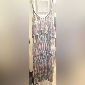 Anthropologie Blue Silver Spaghetti Strap Midi Dress